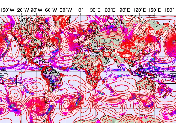 World forecast chart for Tuesday, December 2nd, 2025 at 12:00 PM