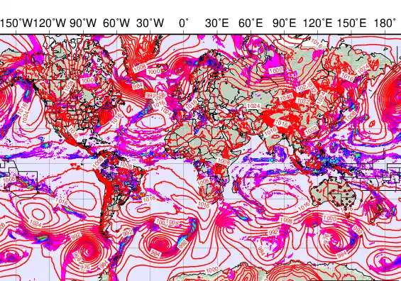 World forecast chart for Wednesday, December 3rd, 2025 at 12:00 AM