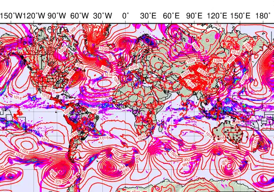 World forecast chart for Wednesday, December 3rd, 2025 at 6:00 AM