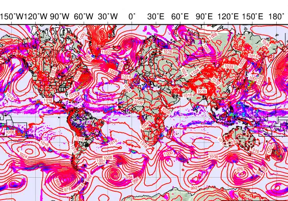 World forecast chart for Wednesday, December 3rd, 2025 at 12:00 PM