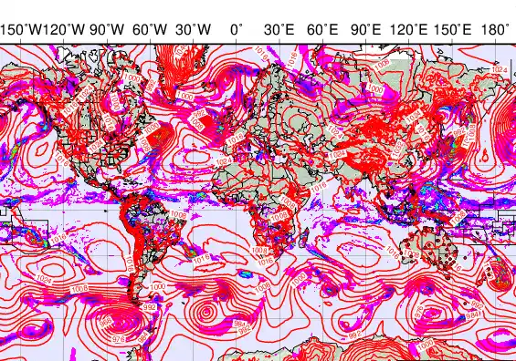 World forecast chart for Wednesday, December 3rd, 2025 at 6:00 PM