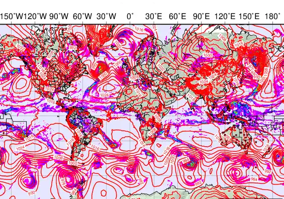 World forecast chart for Thursday, December 4th, 2025 at 12:00 PM