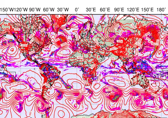 World forecast chart for Thursday, December 4th, 2025 at 6:00 PM
