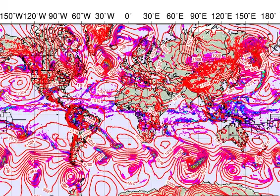 World forecast chart for Friday, December 5th, 2025 at 12:00 AM