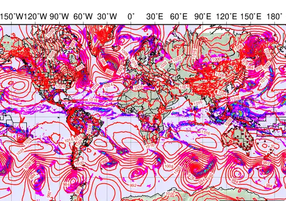 World forecast chart for Friday, December 5th, 2025 at 6:00 AM