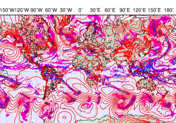 World forecast chart for Friday, December 5th, 2025 at 12:00 PM