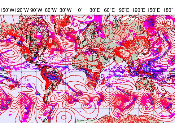 World forecast chart for Friday, December 5th, 2025 at 6:00 PM