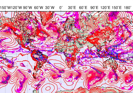 World forecast chart for Saturday, December 6th, 2025 at 12:00 AM