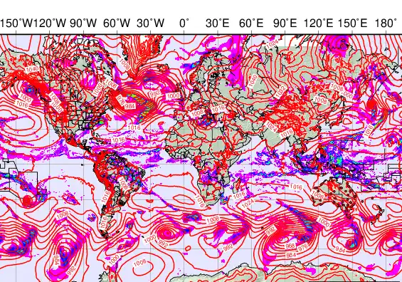 World forecast chart for Saturday, December 6th, 2025 at 6:00 AM