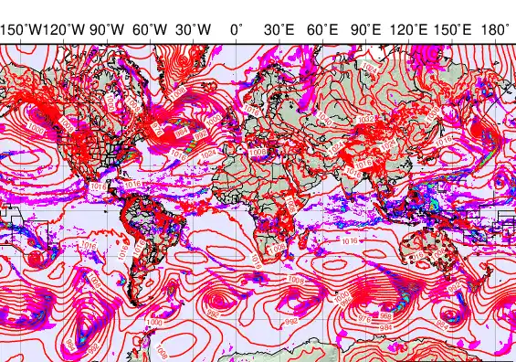 World forecast chart for Saturday, December 6th, 2025 at 12:00 PM
