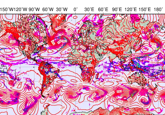 World forecast chart for Saturday, December 6th, 2025 at 6:00 PM
