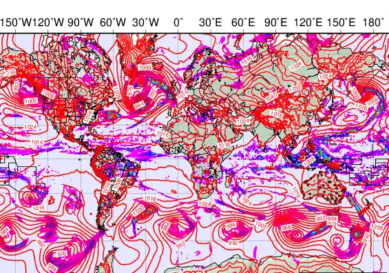 World forecast chart for Sunday, December 7th, 2025 at 6:00 AM