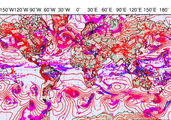 World forecast chart for Monday, December 8th, 2025 at 6:00 AM