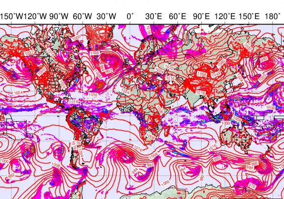 World forecast chart for Monday, December 8th, 2025 at 12:00 PM