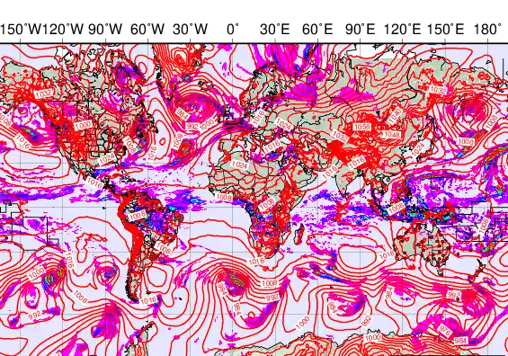 World forecast chart for Monday, December 8th, 2025 at 6:00 PM
