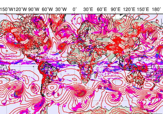 World forecast chart for Tuesday, December 9th, 2025 at 6:00 AM
