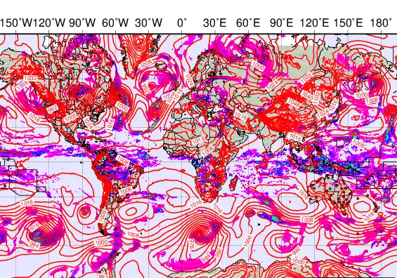 World forecast chart for Tuesday, December 9th, 2025 at 6:00 PM