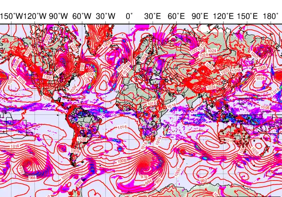 World forecast chart for Wednesday, December 10th, 2025 at 6:00 AM