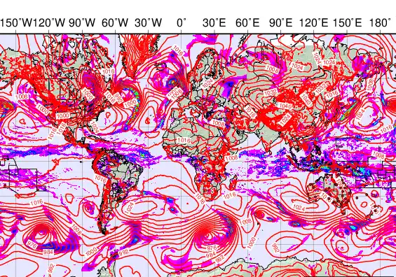 World forecast chart for Wednesday, December 10th, 2025 at 12:00 PM