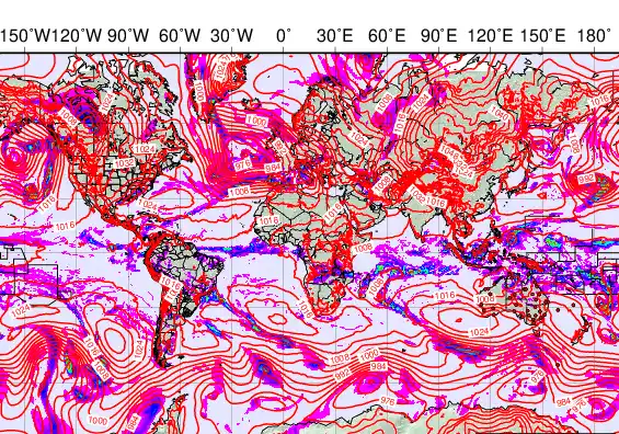 World forecast chart for Wednesday, February 4th, 2026 at 12:00 PM