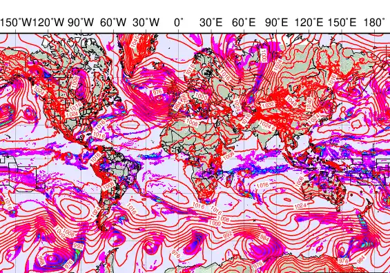 World forecast chart for Thursday, February 5th, 2026 at 12:00 PM