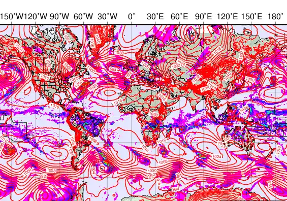 World forecast chart for Friday, February 6th, 2026 at 6:00 PM