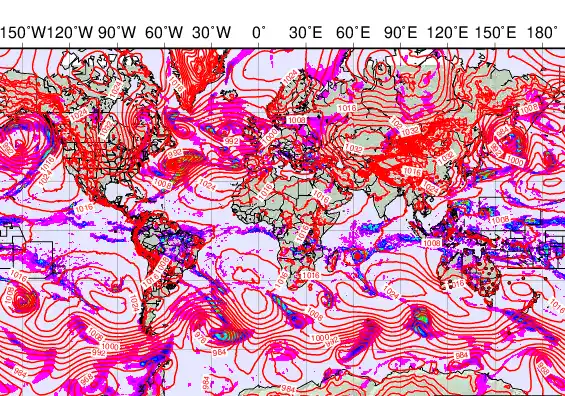 World forecast chart for Saturday, February 7th, 2026 at 6:00 AM
