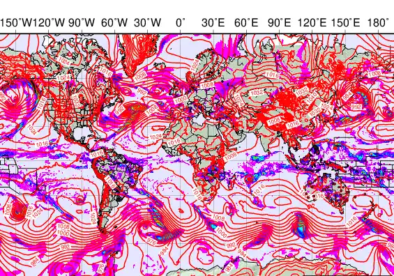 World forecast chart for Saturday, February 7th, 2026 at 12:00 PM