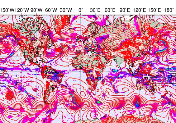 World forecast chart for Saturday, February 7th, 2026 at 6:00 PM