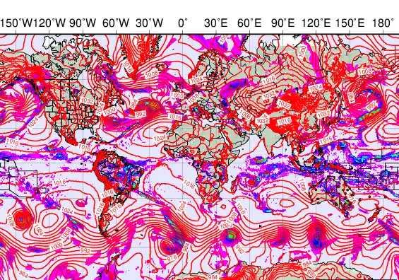 World forecast chart for Sunday, February 8th, 2026 at 12:00 AM