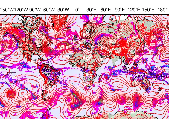 World forecast chart for Sunday, February 8th, 2026 at 6:00 AM