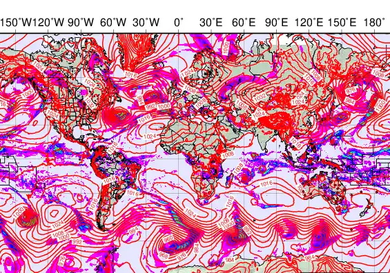 World forecast chart for Sunday, February 8th, 2026 at 12:00 PM