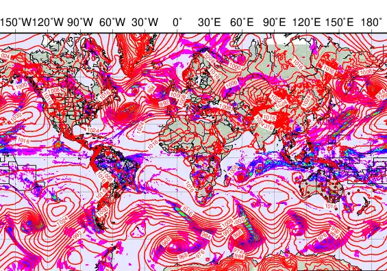 World forecast chart for Monday, February 9th, 2026 at 12:00 AM