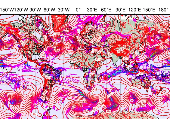 World forecast chart for Monday, February 9th, 2026 at 6:00 AM