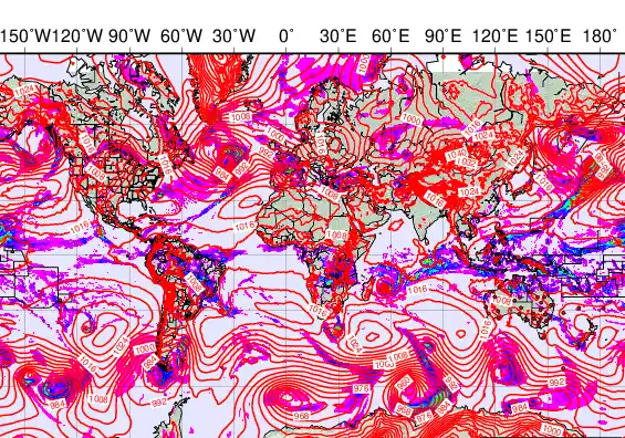 World forecast chart for Monday, February 9th, 2026 at 6:00 PM