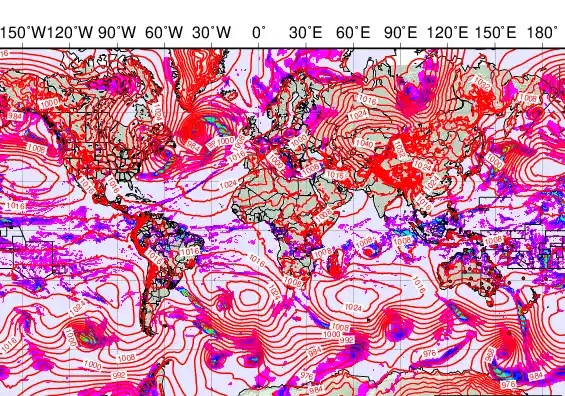 World forecast chart for Thursday, February 12th, 2026 at 12:00 PM