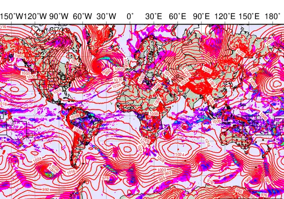 World forecast chart for Thursday, February 12th, 2026 at 6:00 PM